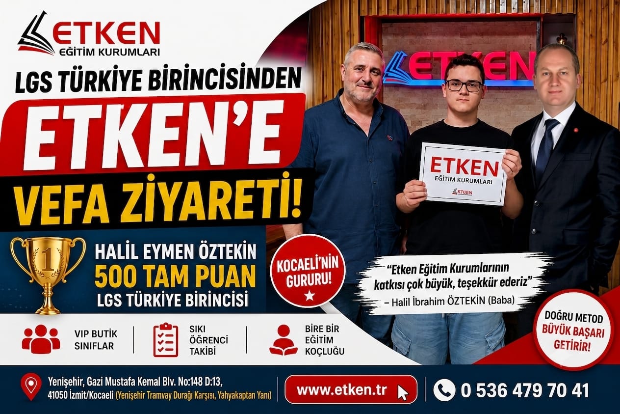 İzmit Yenişehir ve Yahyakaptan sınavlara hazırlık kursu olan Etken Eğitim Kurumları'nı ziyaret eden LGS Türkiye birincisi Halil Eymen Öztekin.
